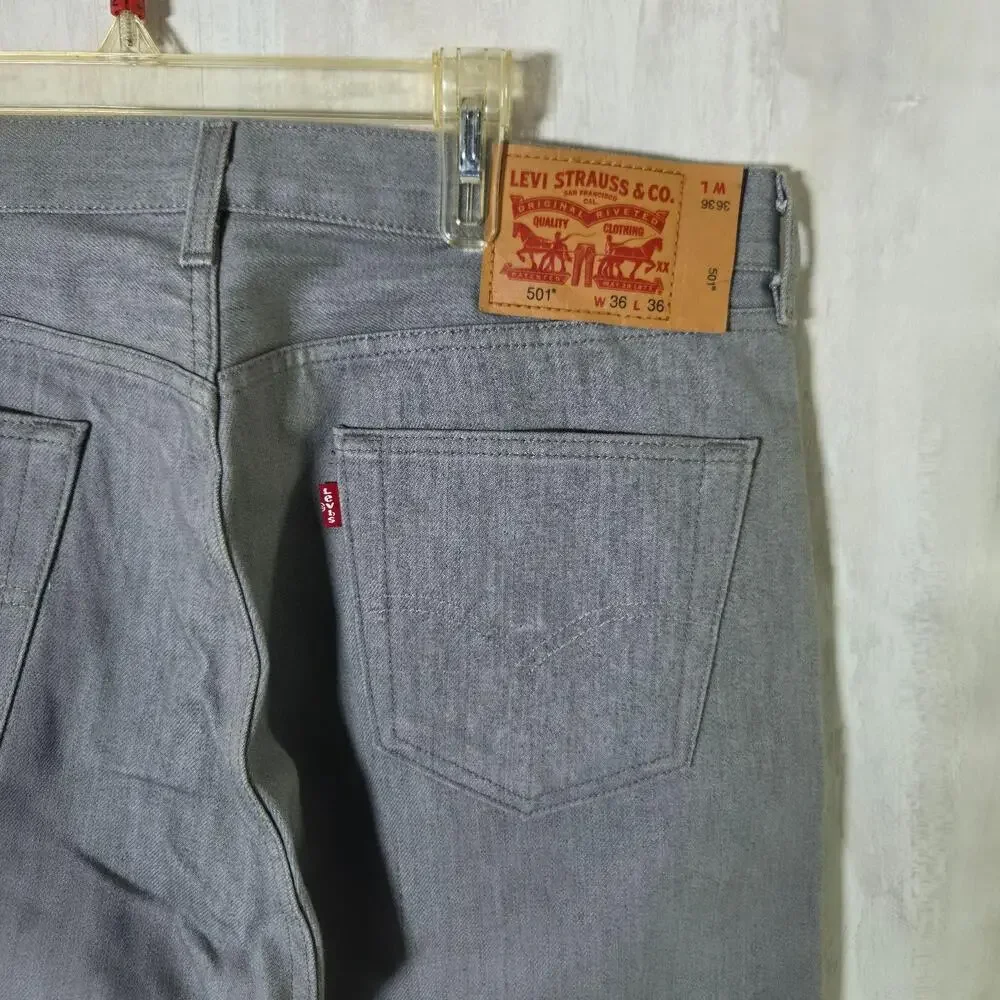 Levis 501 Jeans Mens 36x36 Gray Denim Straight Regular Fit Button Fly Classic